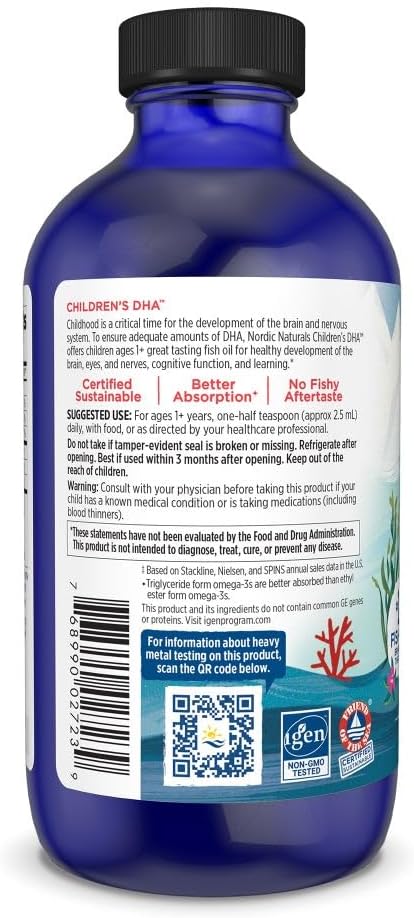 Nordic Naturals, Suplemento DHA para niños, 530 mg de omega 3 con EPA y DHA, 96 Servicios