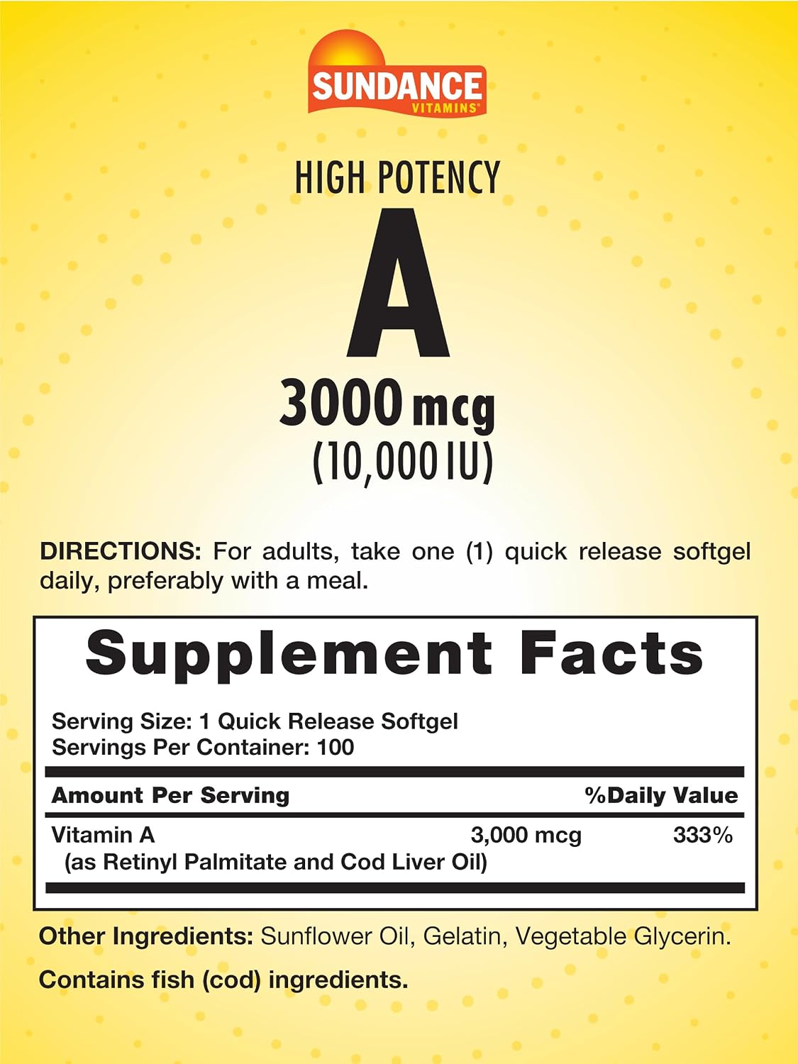 Vitamina A, 100 capsulas de 3,000mg, Sundance