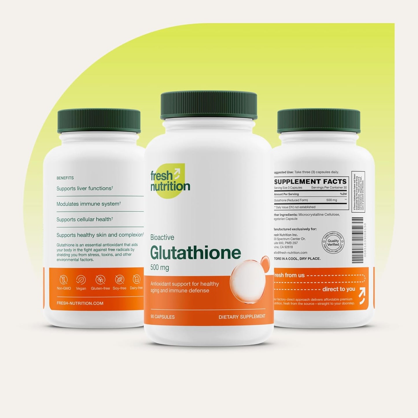 Fresh Nutrition, Glutation de 500mg, 90 capsulas