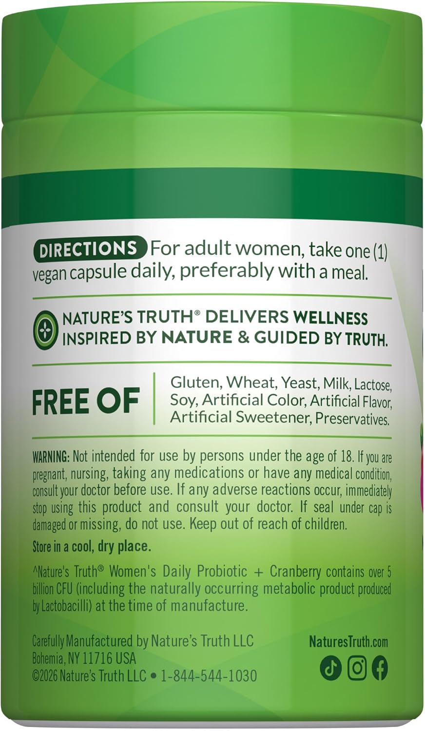Nature's Truth, Probióticos para mujeres + Cranberry, 5 mil millones de CFU, 40 Capsulas