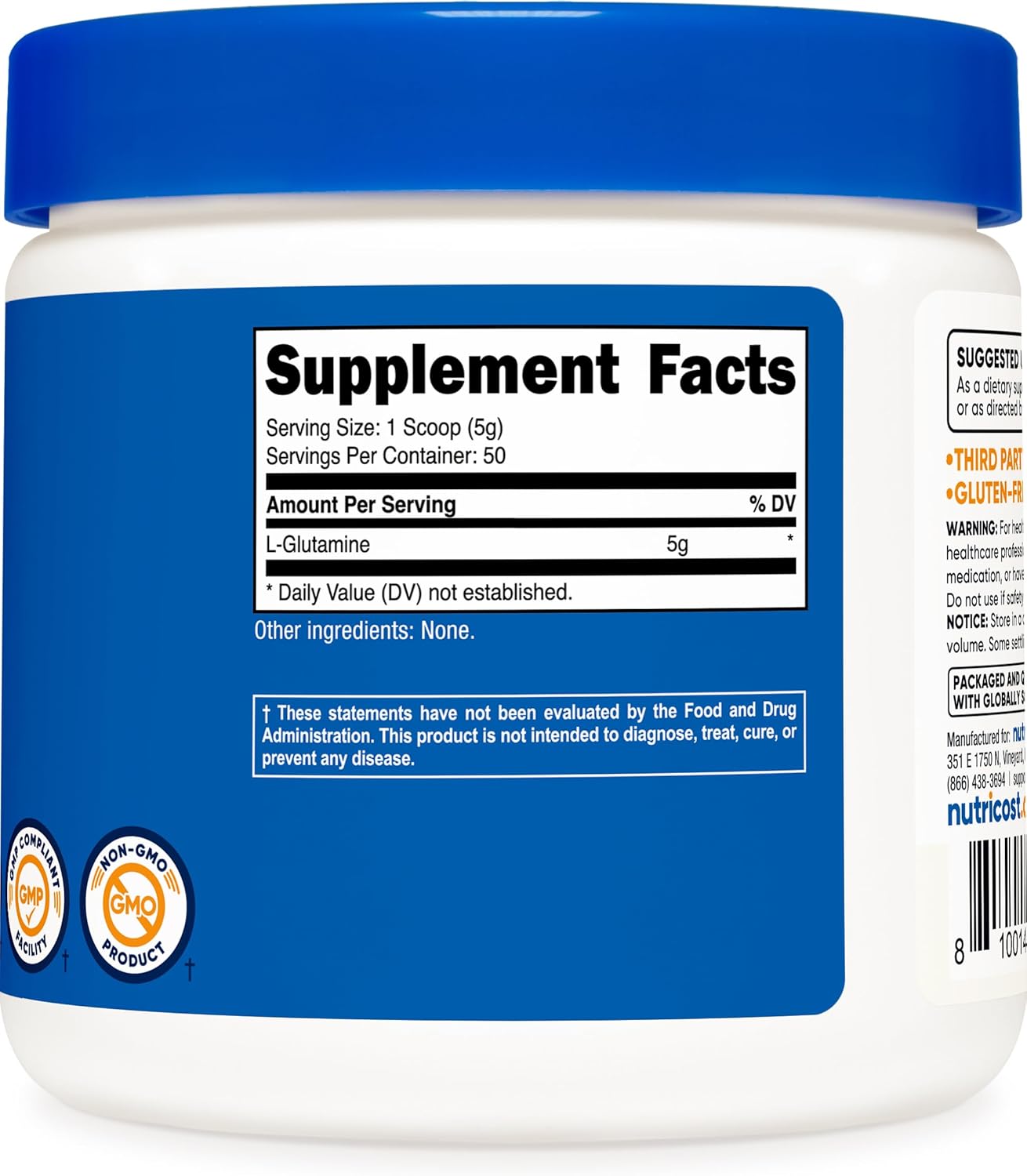 Nutricost, L-Glutamina en polvo, 8.8 Onzas, 50 Servicios