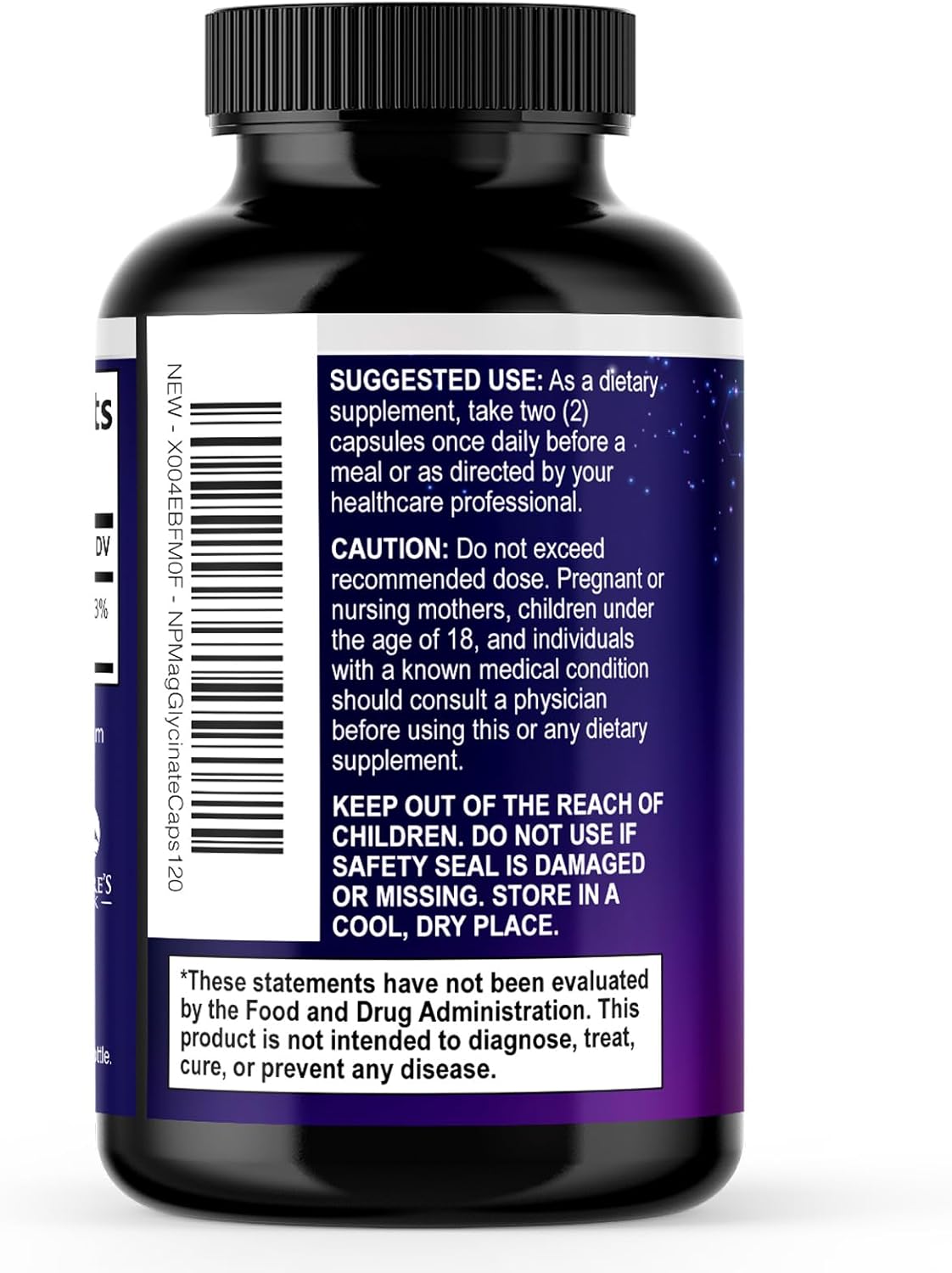 Glicinato de magnesio de alta absorción, 1000mg por servicio, 120 capsulas