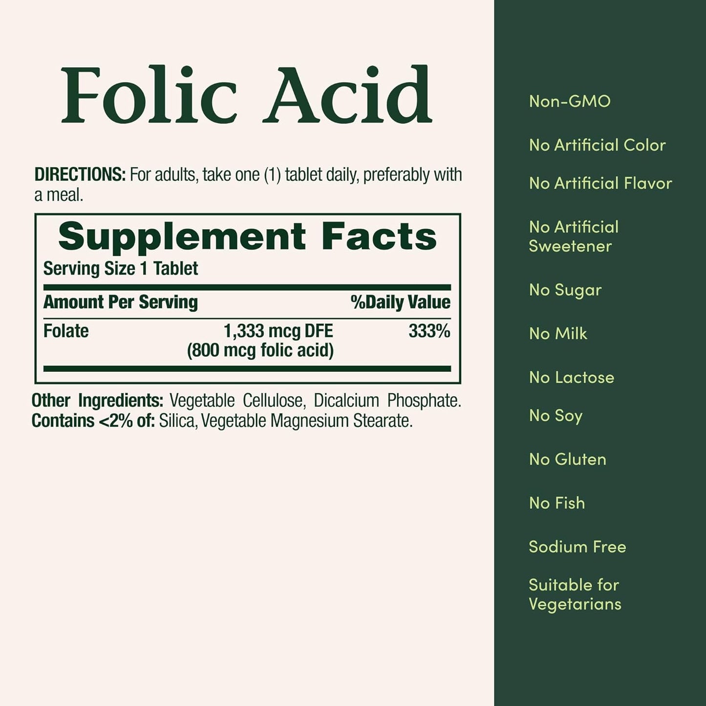 Ácido Fólico, 250 tabletas de 800mg, Nature's Bounty