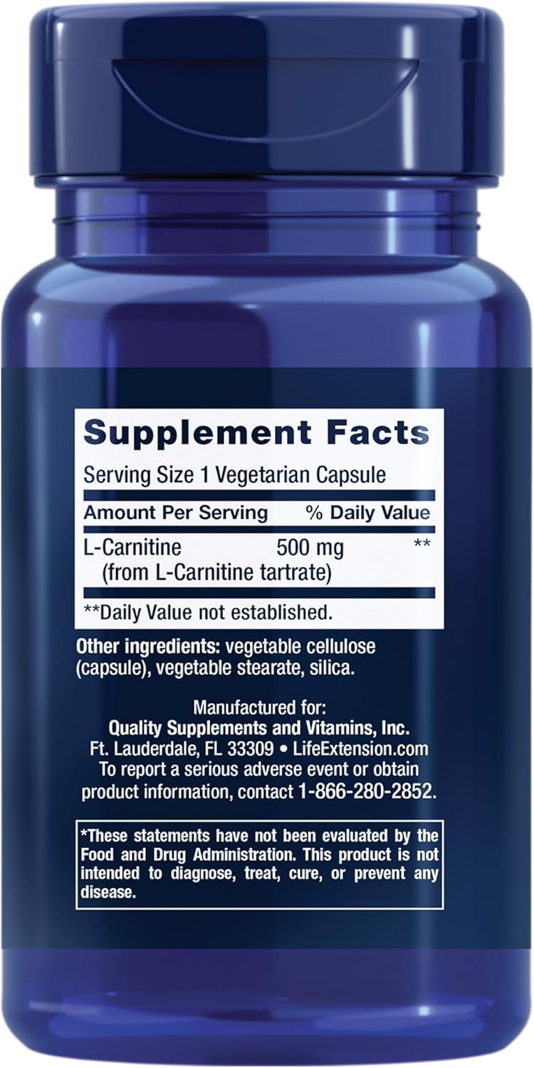 L-Carnitina | 30 capsulas de 500 mg | Life Extension