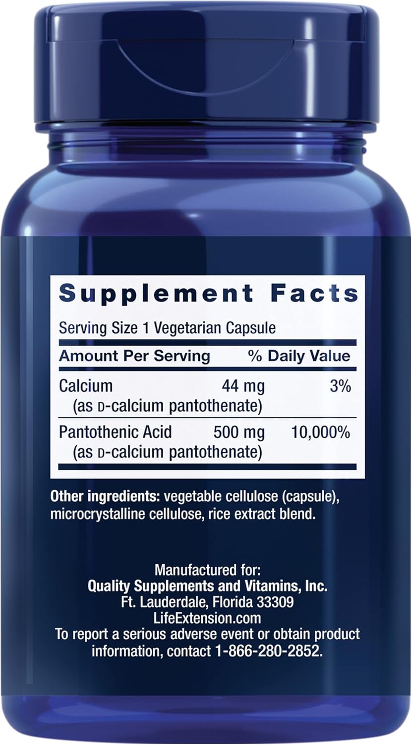 Ácido pantoténico, 100 Capsulas de 500 mg, Life Extension