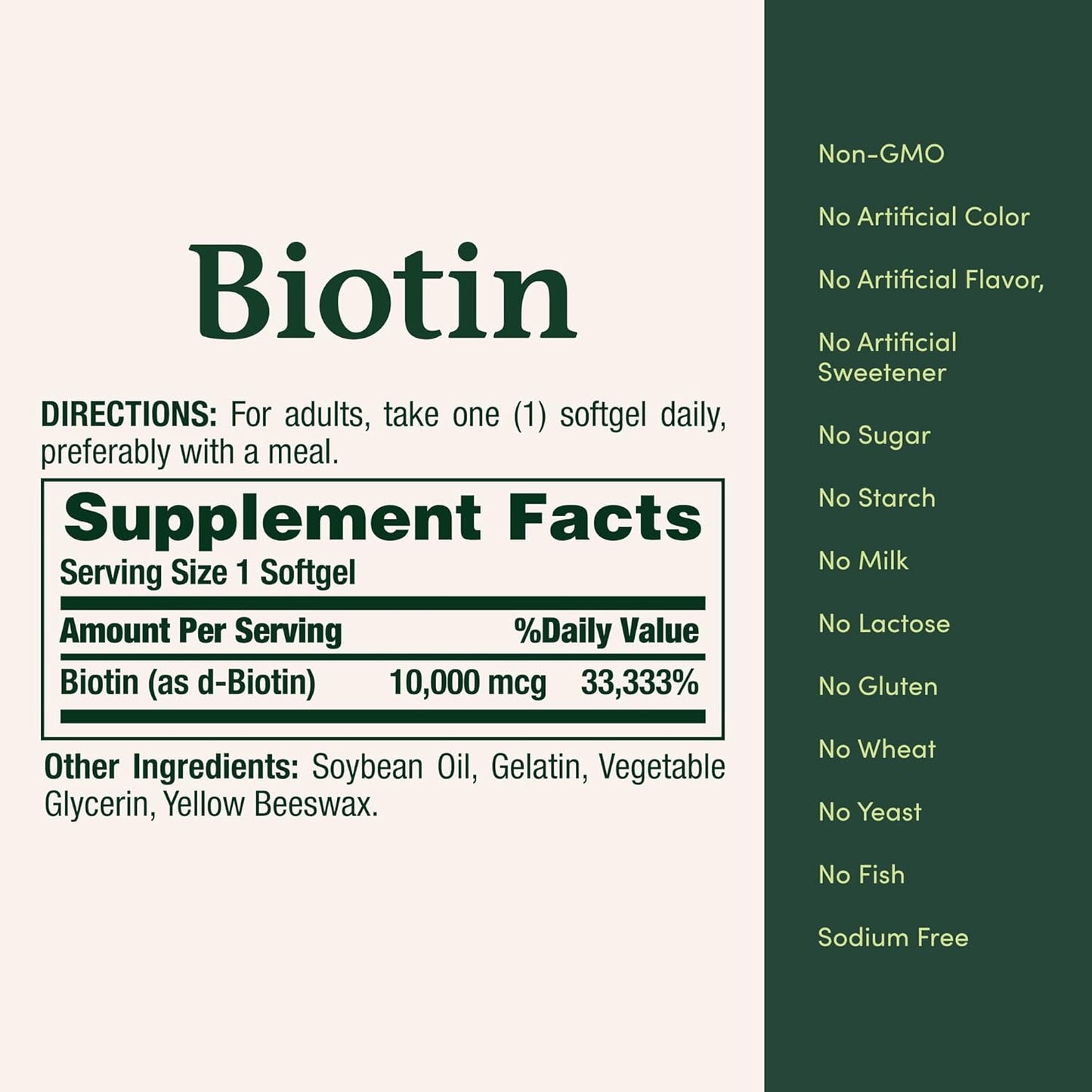 Biotina para el cabello, las uñas y la piel | 120 capsulas de 10,000 mcg | Nature's Bounty