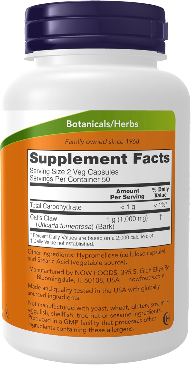 Uña de gato suplemento herbal | 100 capsulas de 500 mg | Now Foods