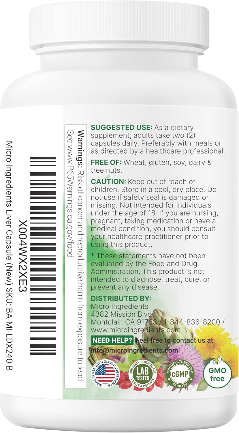Mircro ingredients, Liver+ Advanced con cardo mariano, diente de leon, NAD, Berberina y glutatione, 240 Capsulas vegetales