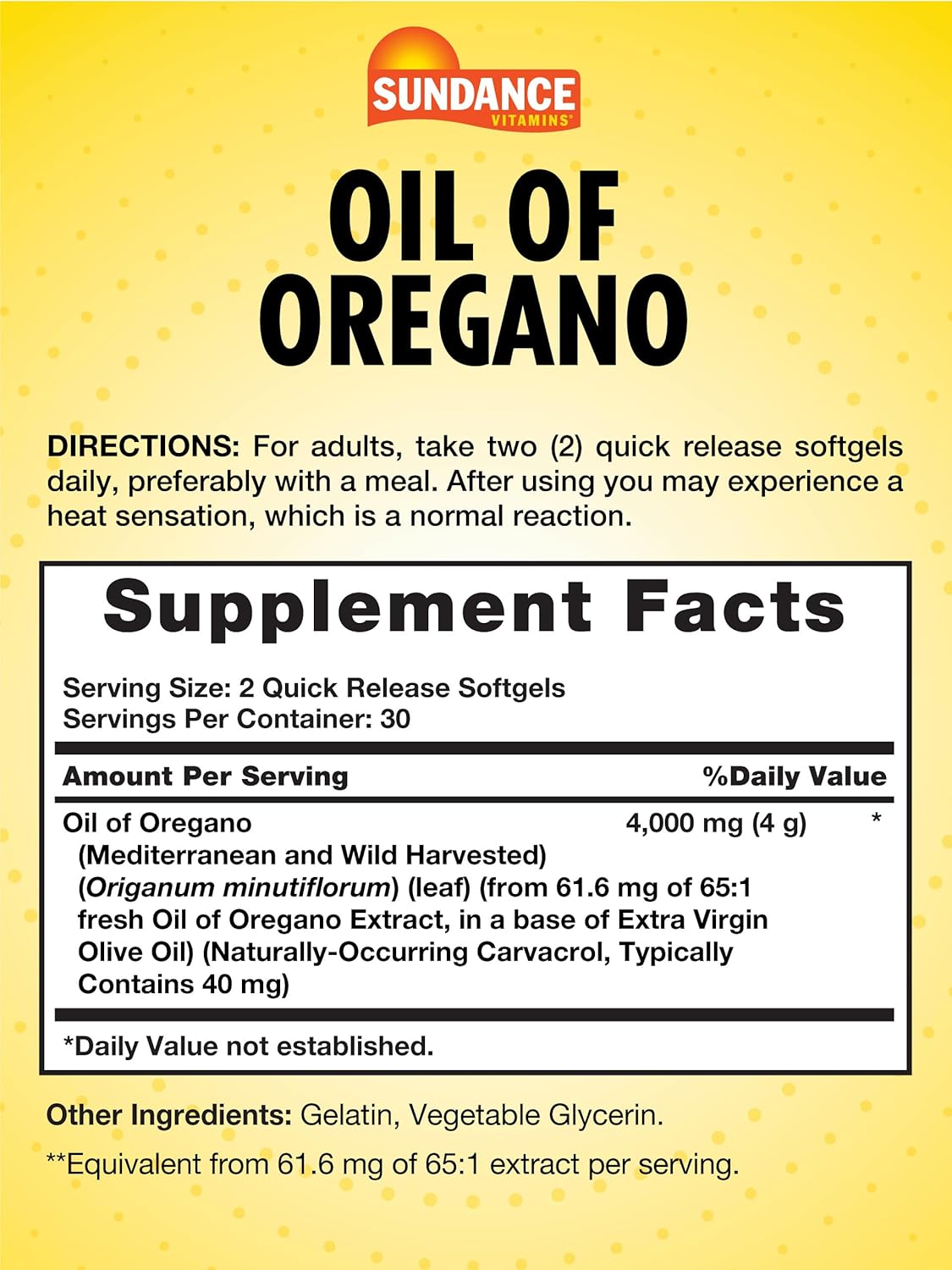 Sundance Vitamins, Aceite de oregano de 4000 mg, 60 Capsulas Softgel