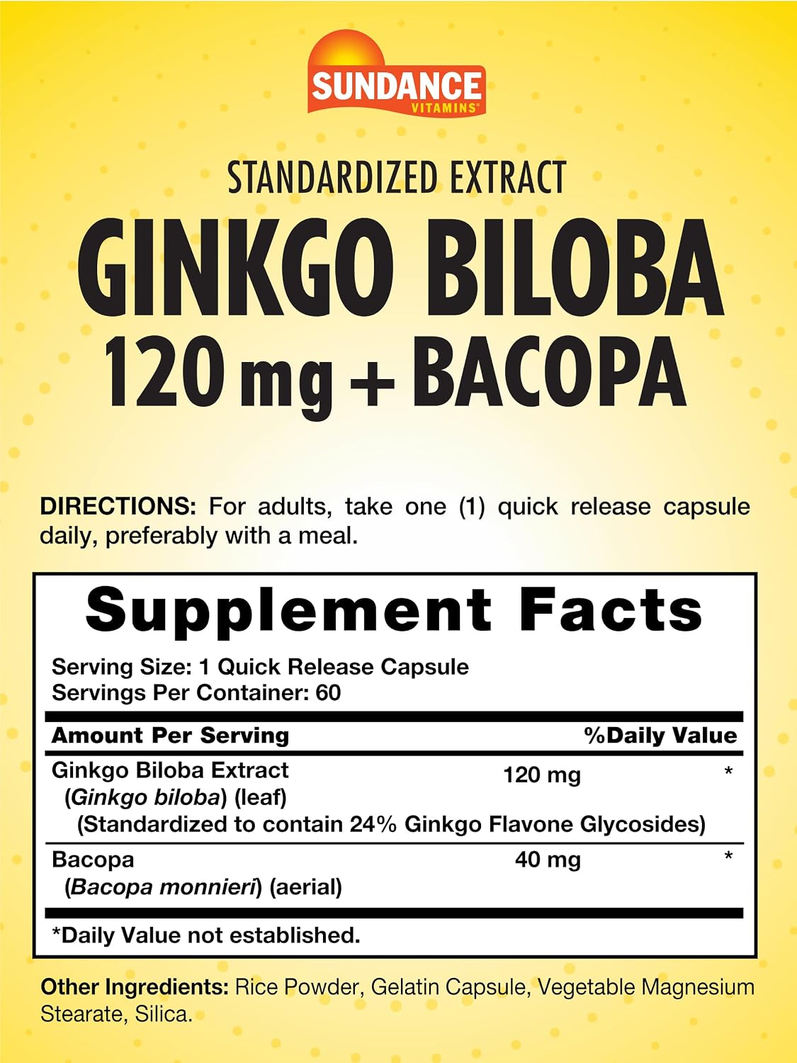 Extracto estandarizado con bacopa, 60 Capsulas de 120mg, Sundance