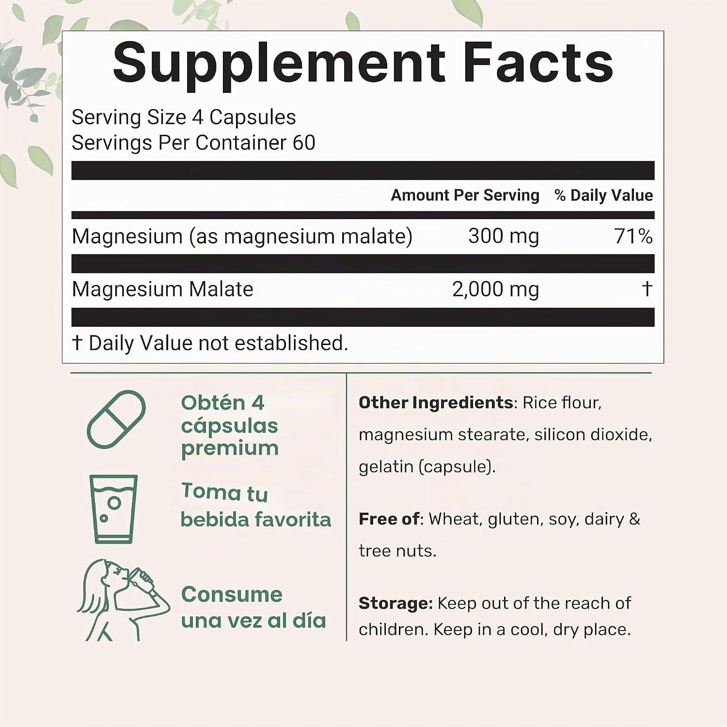 Melato de magnesio, 240 Capsulas de 2000mg, Micro Ingredients, imagen 2
