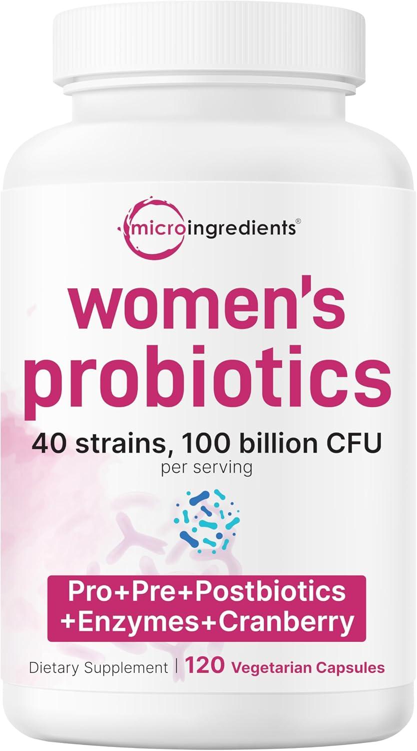 Micro Ingredients, Probióticos para mujeres de 100 mil millones de UFC con prebióticos, 120 cápsulas vegetales
