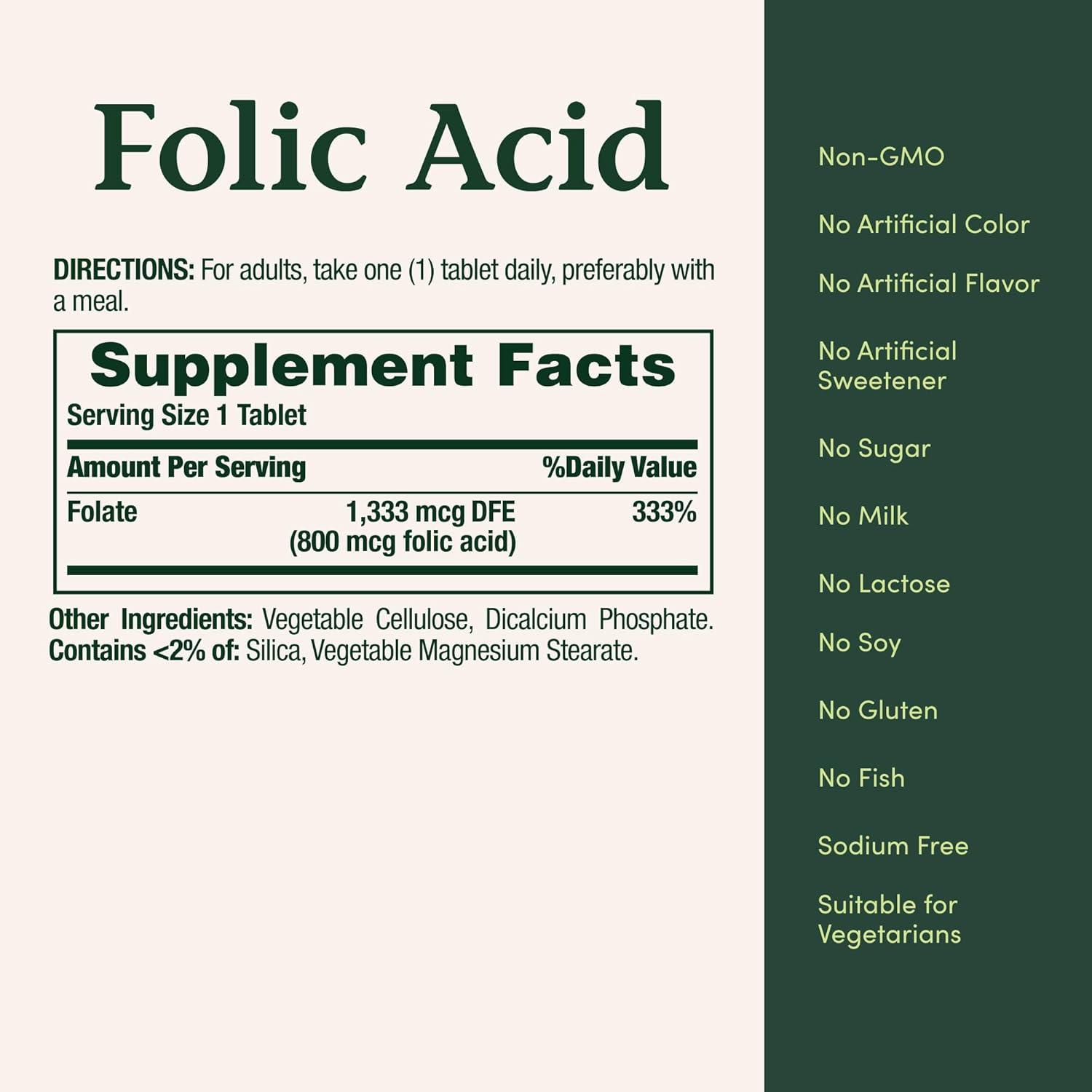 Ácido Fólico, 250 tabletas de 800mg, Nature's Bounty, imagen 2