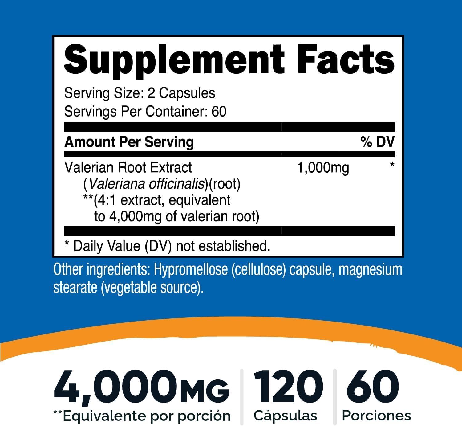 Extracto de raíz de valeriana, 120 cápsulas de 4,000 mg, Nutricost, imagen 2