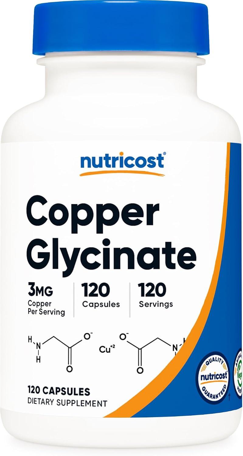 Glicinato de cobre, 120 cápsulas de 3mg, Nutricost