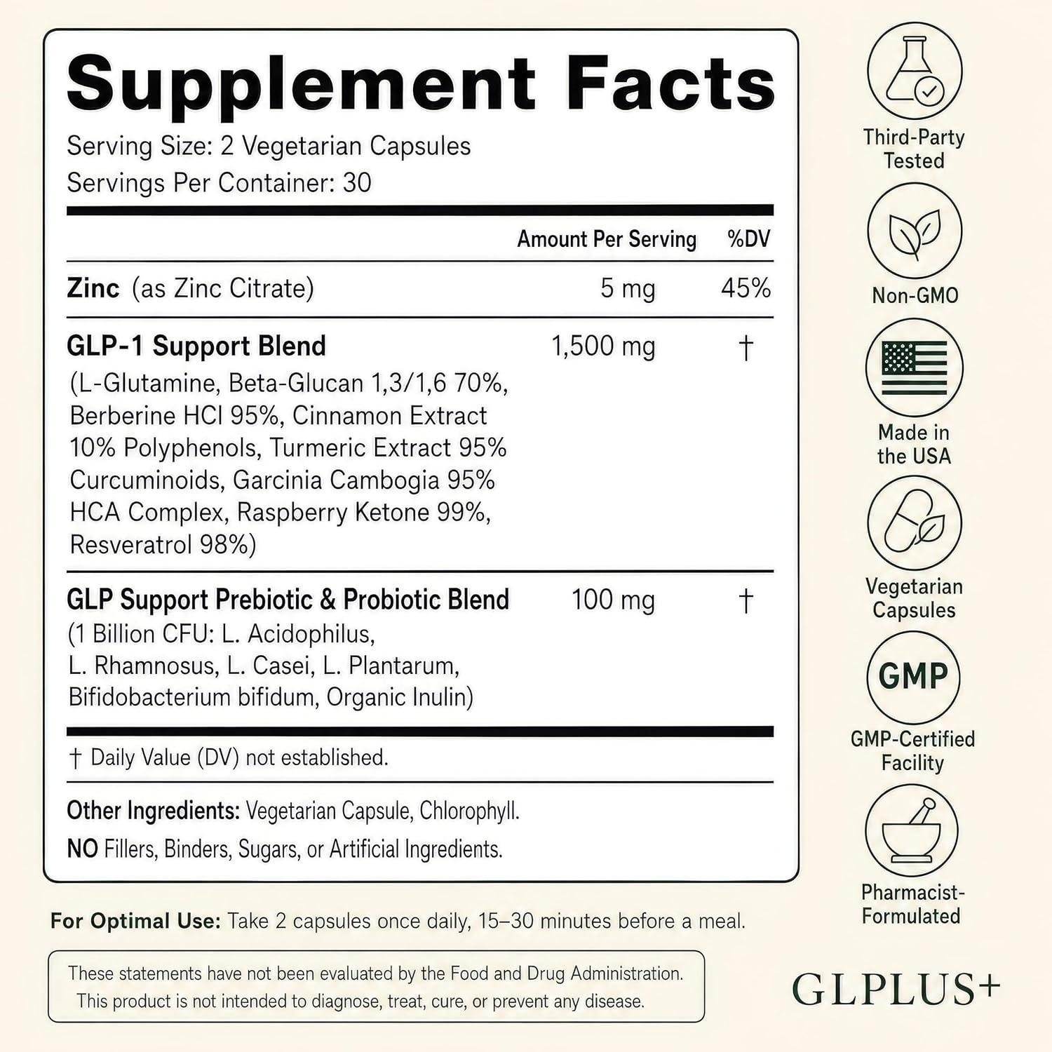 GLPLUS+ All Natural GLP-1 Support (60 Cápsulas Vegetarianas), imagen 2