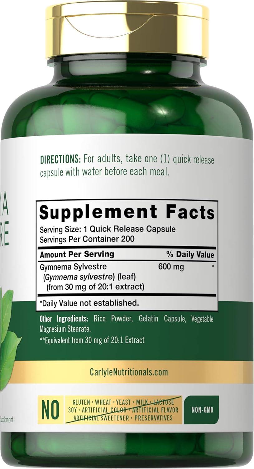 Gymnema Sylvestre | 200 capsulas de 600 mg | Carlyle, imagen 2