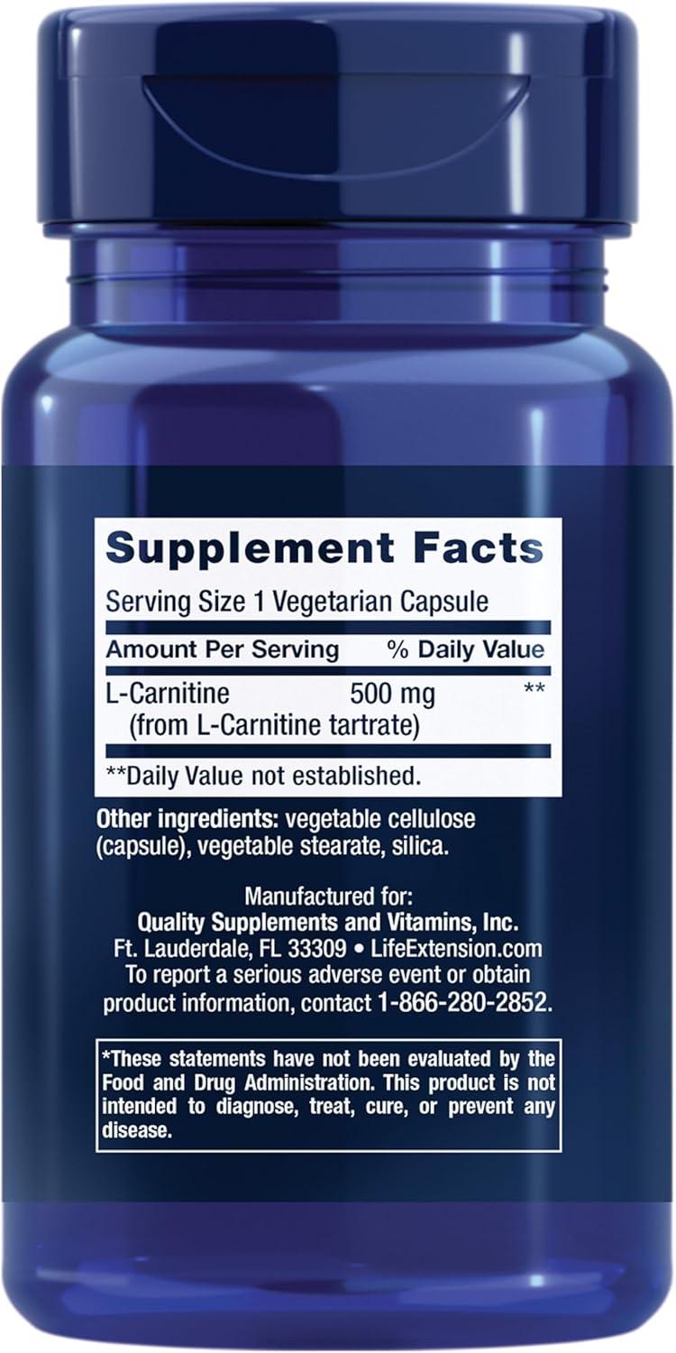 L-Carnitina | 30 capsulas de 500 mg | Life Extension, imagen 2