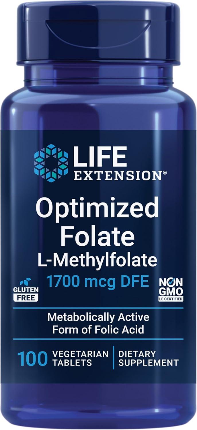L-Methylfolate - 100 Tabletas Vegetarianas - 1,700mcg DFE - Life Extension