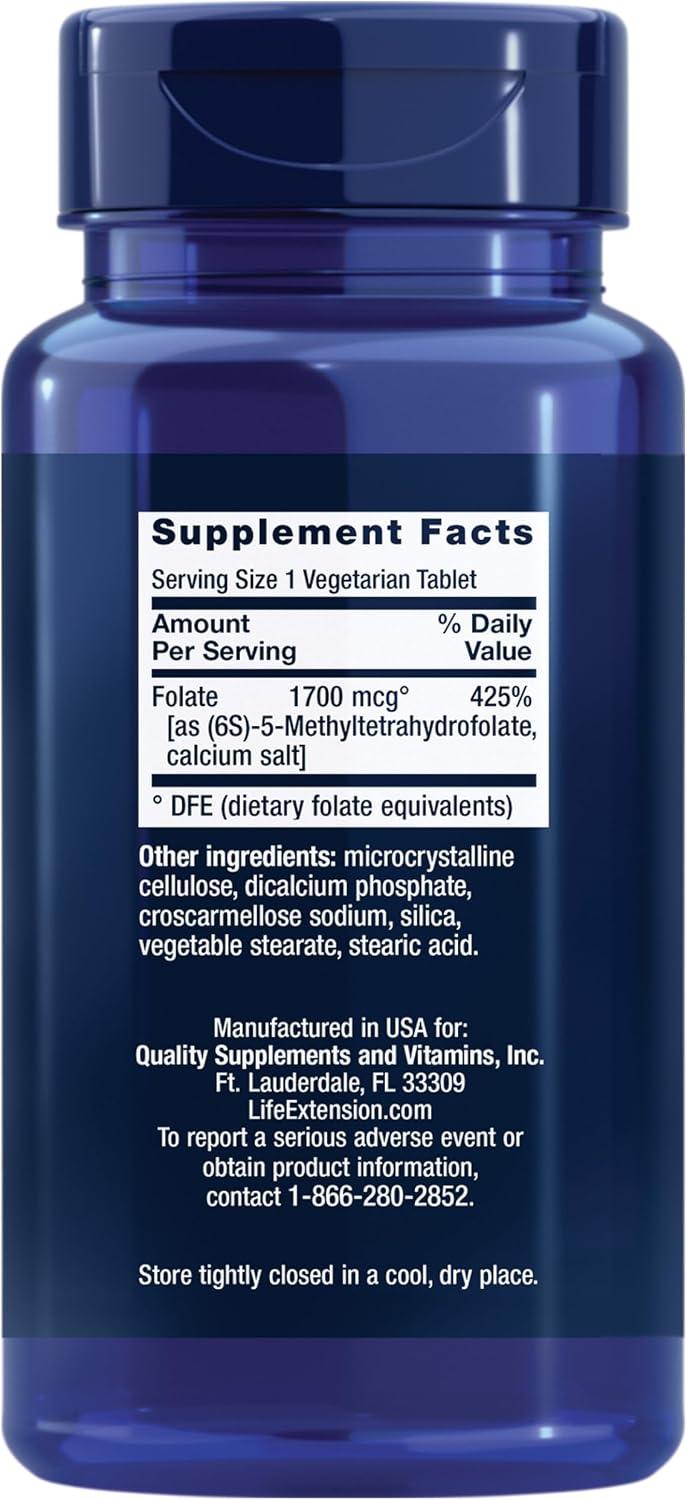 L-Methylfolate - 100 Tabletas Vegetarianas - 1,700mcg DFE - Life Extension, imagen 2