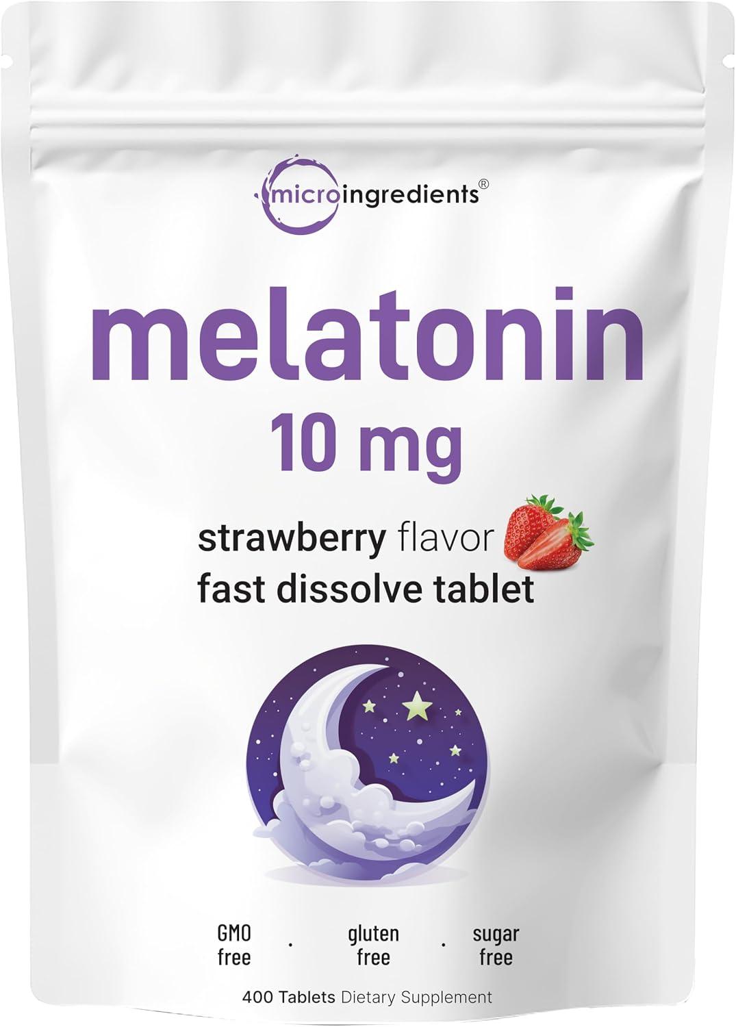 Melatonina con sabor a fresa | 400 tabletas de 10 mg | Micro Ingredients