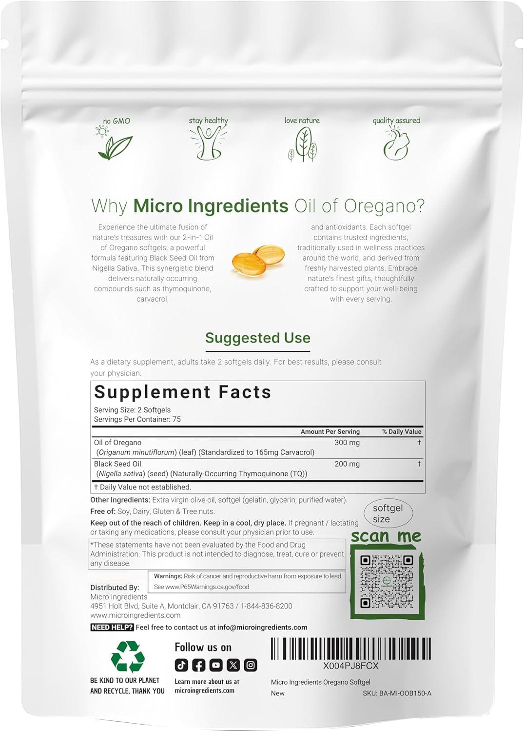 micro ingredients, aceite de oregano con Aceite de semilla negra, 150 Capsulas, imagen 2