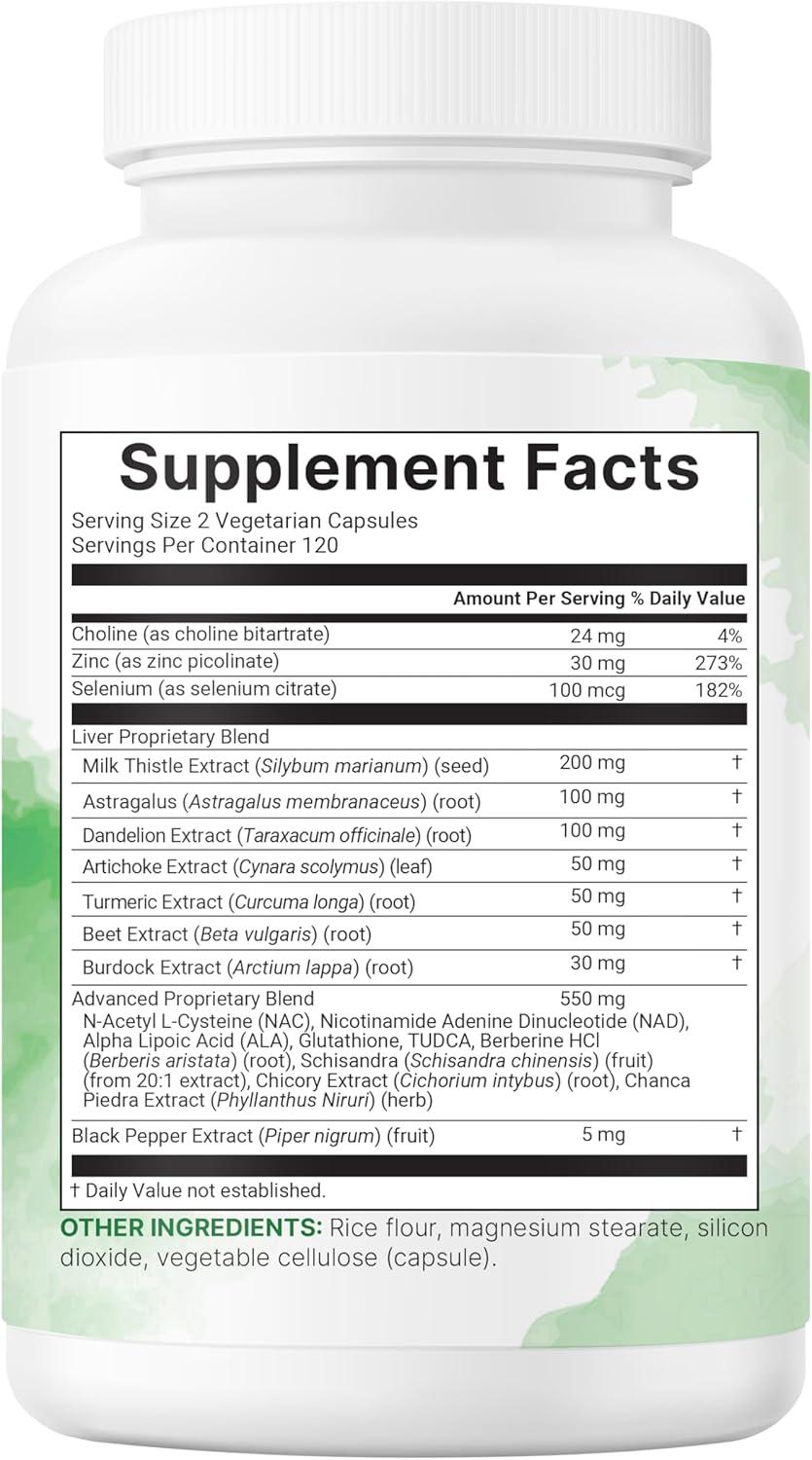 Mircro ingredients, Liver+ Advanced con cardo mariano, diente de leon, NAD, Berberina y glutatione, 240 Capsulas vegetales, imagen 2