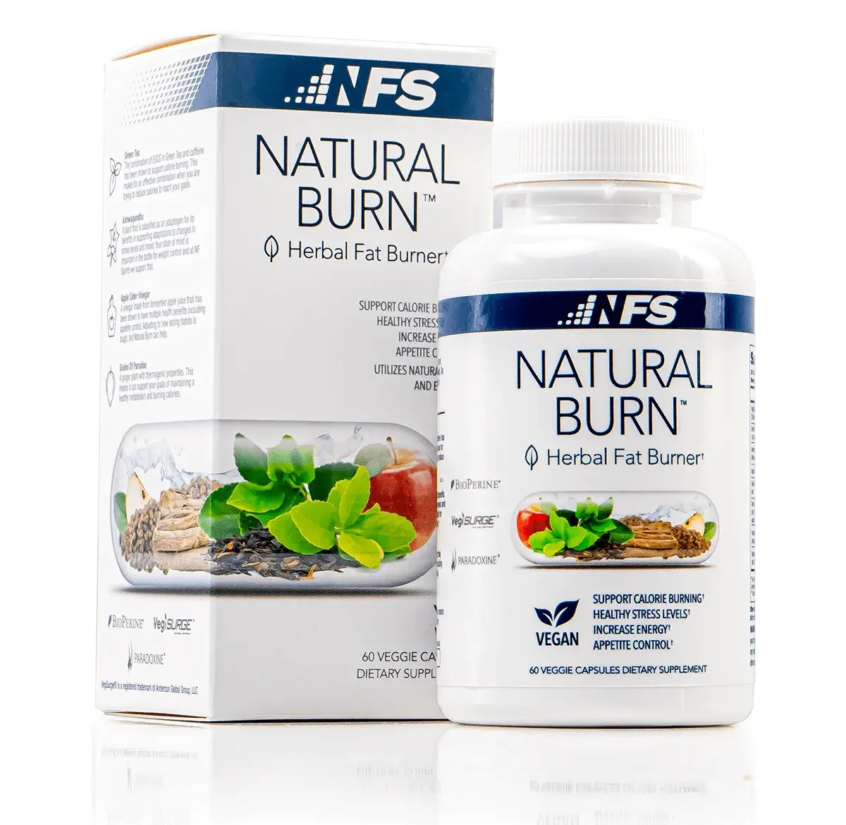 NFS Natural Burn, Quemador de Grasa Herbal, 60 Cápsulas Veganas