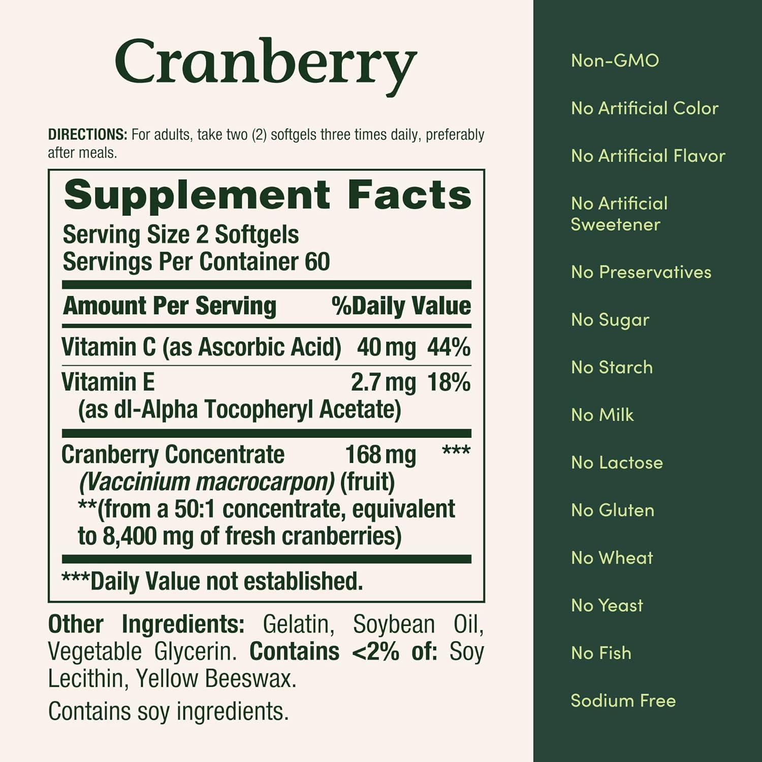 Nature's Bounty, Capsulas de Cranberry con Vitamina C, 120 Capsulas de 4200 mg, imagen 2