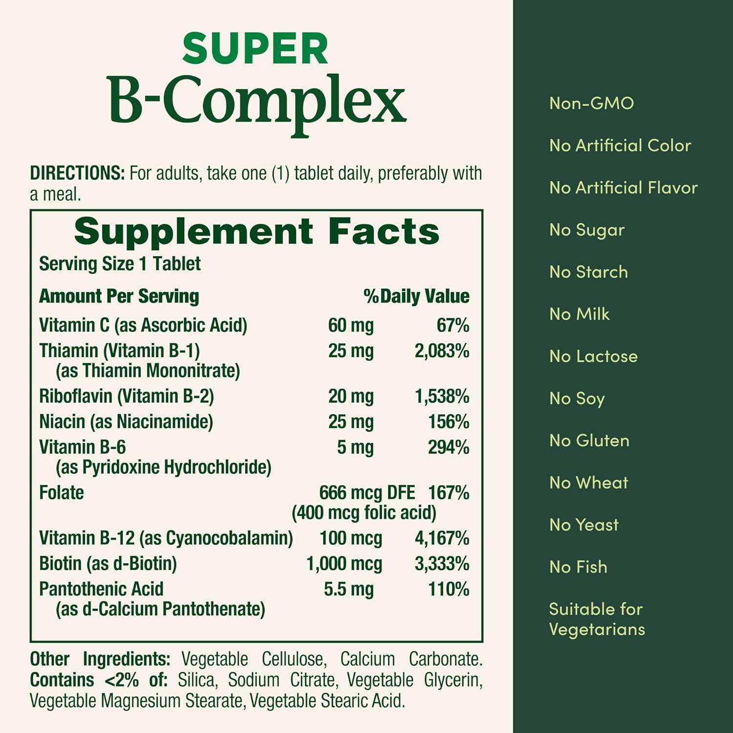 Nature's Bounty, Super Complejo B con Vitamina c y Acido folico, 150 Tabletas de rapida absorción, imagen 2