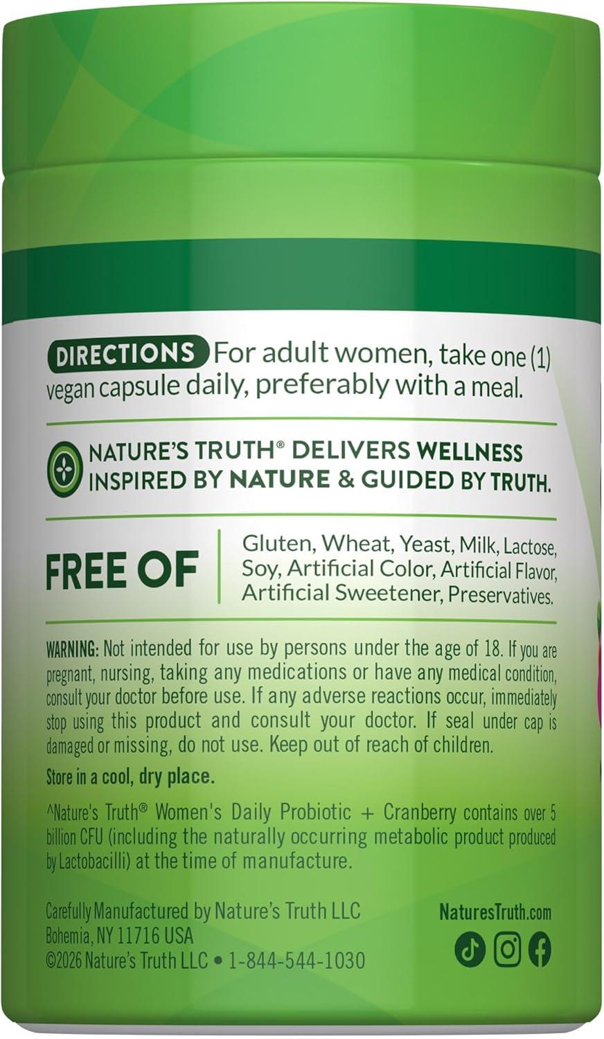 Nature's Truth, Probióticos para mujeres + Cranberry, 5 mil millones de CFU, 40 Capsulas, imagen 3