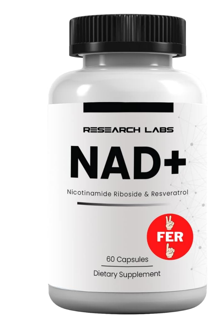 Research Labs, NAD+, nicotinamida, quercetina, resveratrol, 900mg por servicio, 60 capsulas
