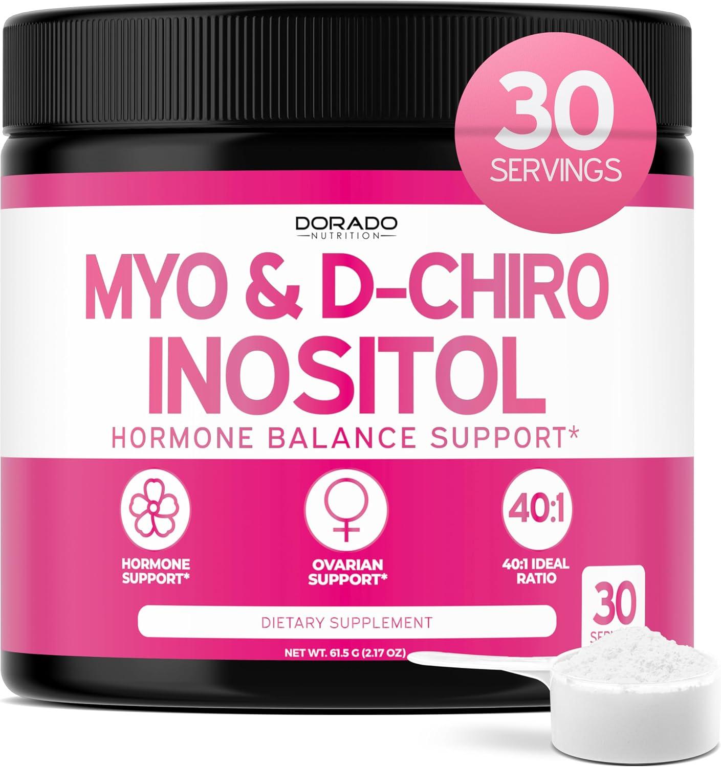 Suplemento de Myo & D-Chiro Inositol en Polvo - 30 Servicios de 2050mg, 40:1, Dorado Nutrition