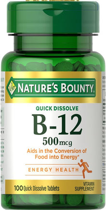 Nature's Bounty, Vitamina B-12 de 500mcg, 100 Tabletas de disolución rápida