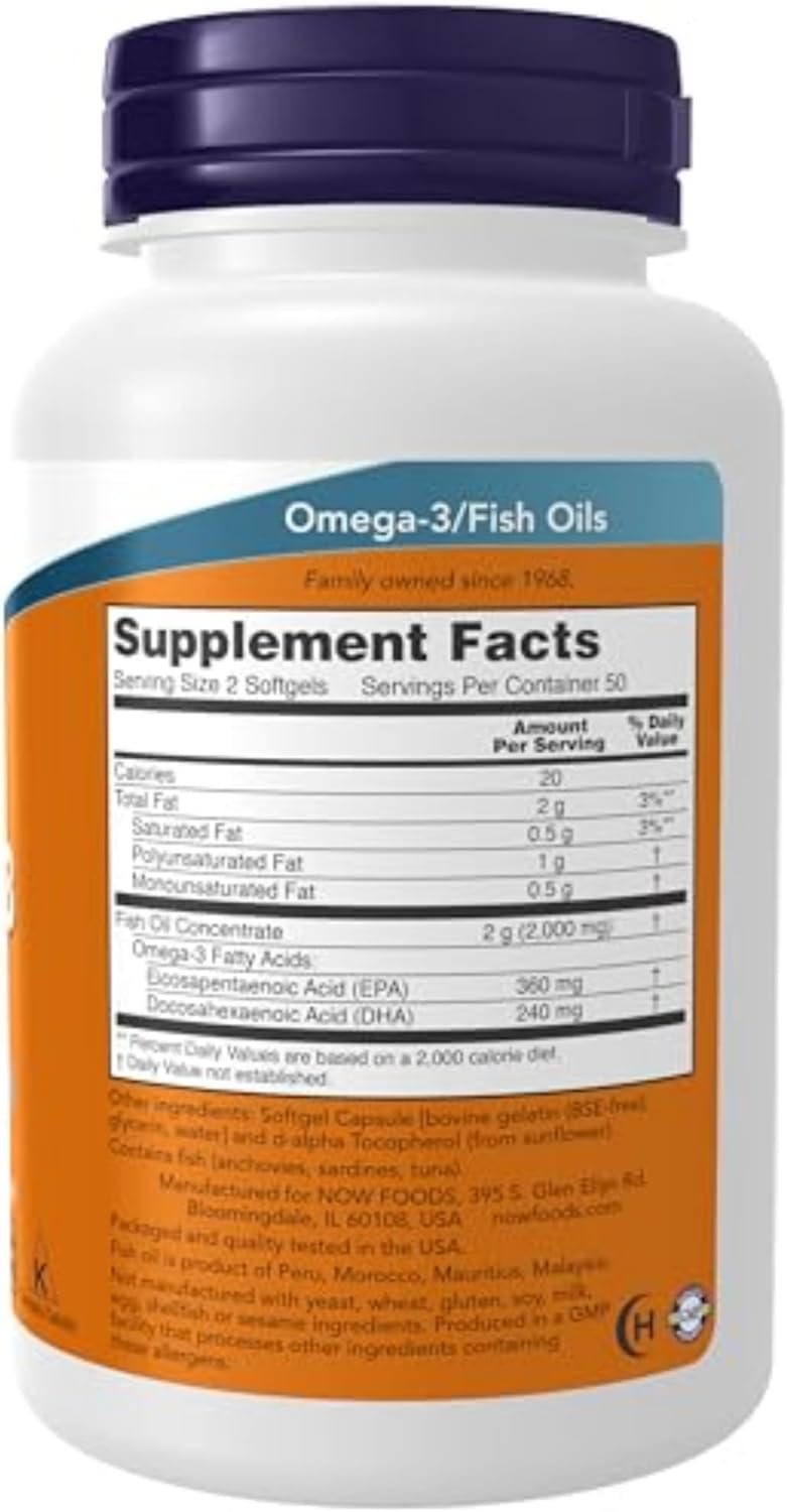 Now Foods, Omega 3, Fish Oil, 1000mg, 100 capsulas