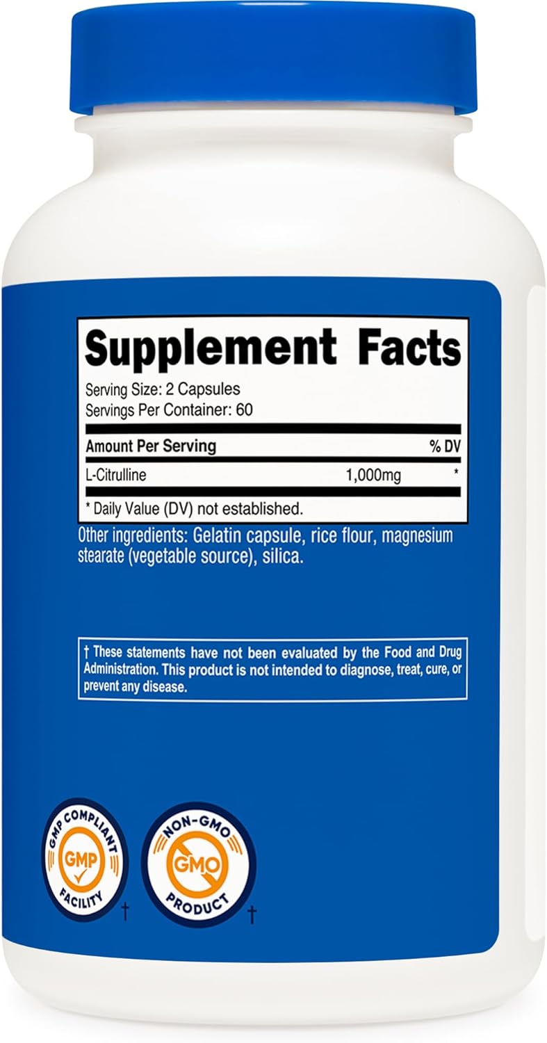 Nutricost, L-Citrulina de 1000 mg, 120 Cápsulas