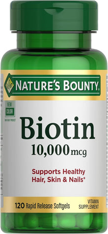 Biotina para el cabello, las uñas y la piel | 120 capsulas de 10,000 mcg | Nature's Bounty