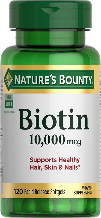 Biotina para el cabello, las uñas y la piel | 120 capsulas de 10,000 mcg | Nature's Bounty