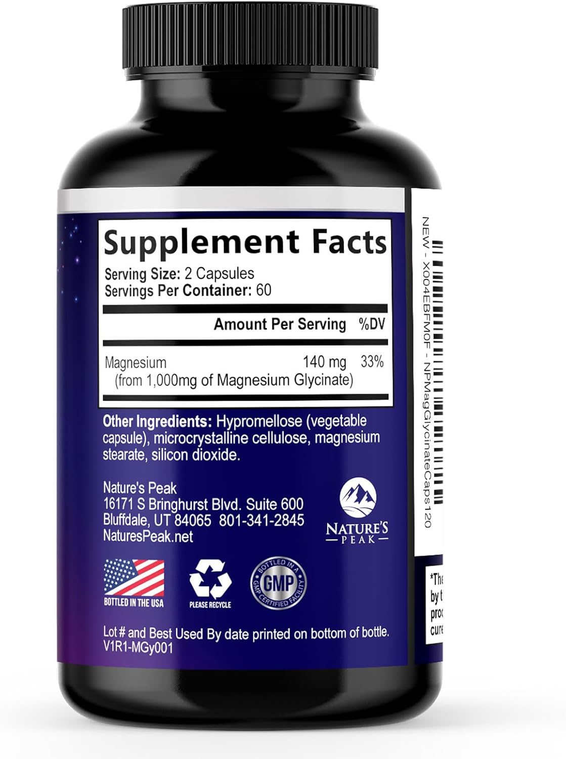 Glicinato de magnesio de alta absorción, 1000mg por servicio, 120 capsulas