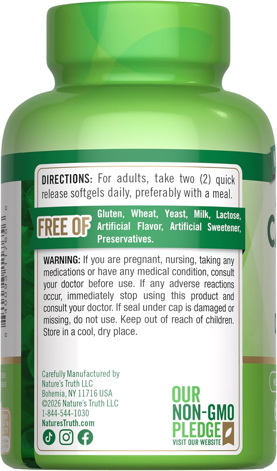 Nature's Truth, Calcio de 1200 mg con Vitamina D3 de 5000 IU, 60 Capsulas