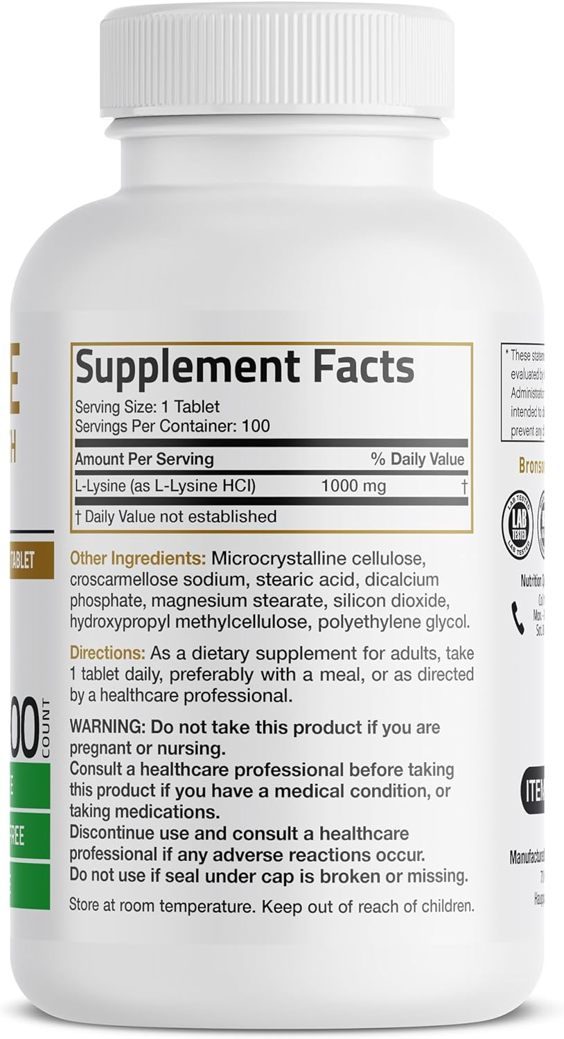 L-Lisina extra fuerte | 100 tabletas de 1000 mg | Bronson