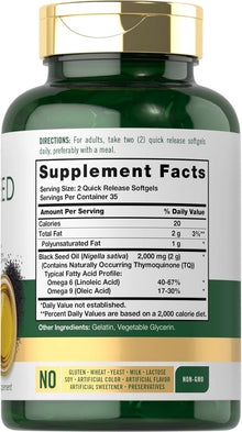 Aceite de Semilla Negra en Gel, 70 capsulas de 2000 mg, Carlyle