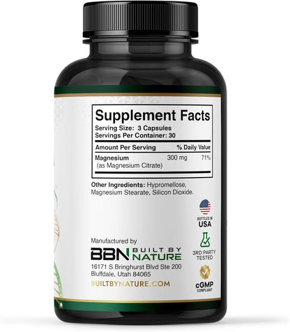Citrato de magnesio de alta absorción | 90 capsulas de 300 mg | Built by Nature