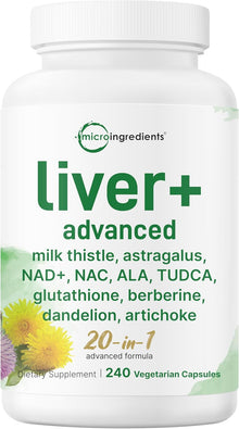 Mircro ingredients, Liver+ Advanced con cardo mariano, diente de leon, NAD, Berberina y glutatione, 240 Capsulas vegetales