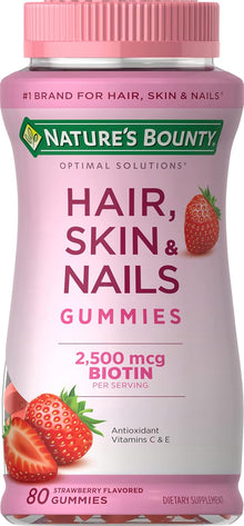 Natures Bounty, Gomitas de biotina, cabello, piel y uñas, 2500mcg, 80 unidades