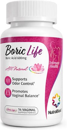 NutraBlast, Ácido Bórico de 600mg, 14 supositorios vaginales