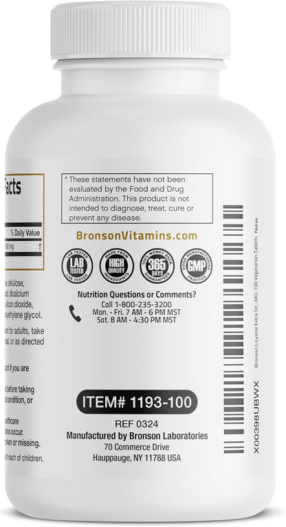 L-Lisina extra fuerte | 100 tabletas de 1000 mg | Bronson