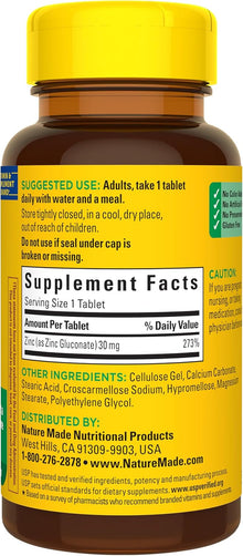 Nature Made, Suplemento de Zinc de 30 mg, 100 Tabletas