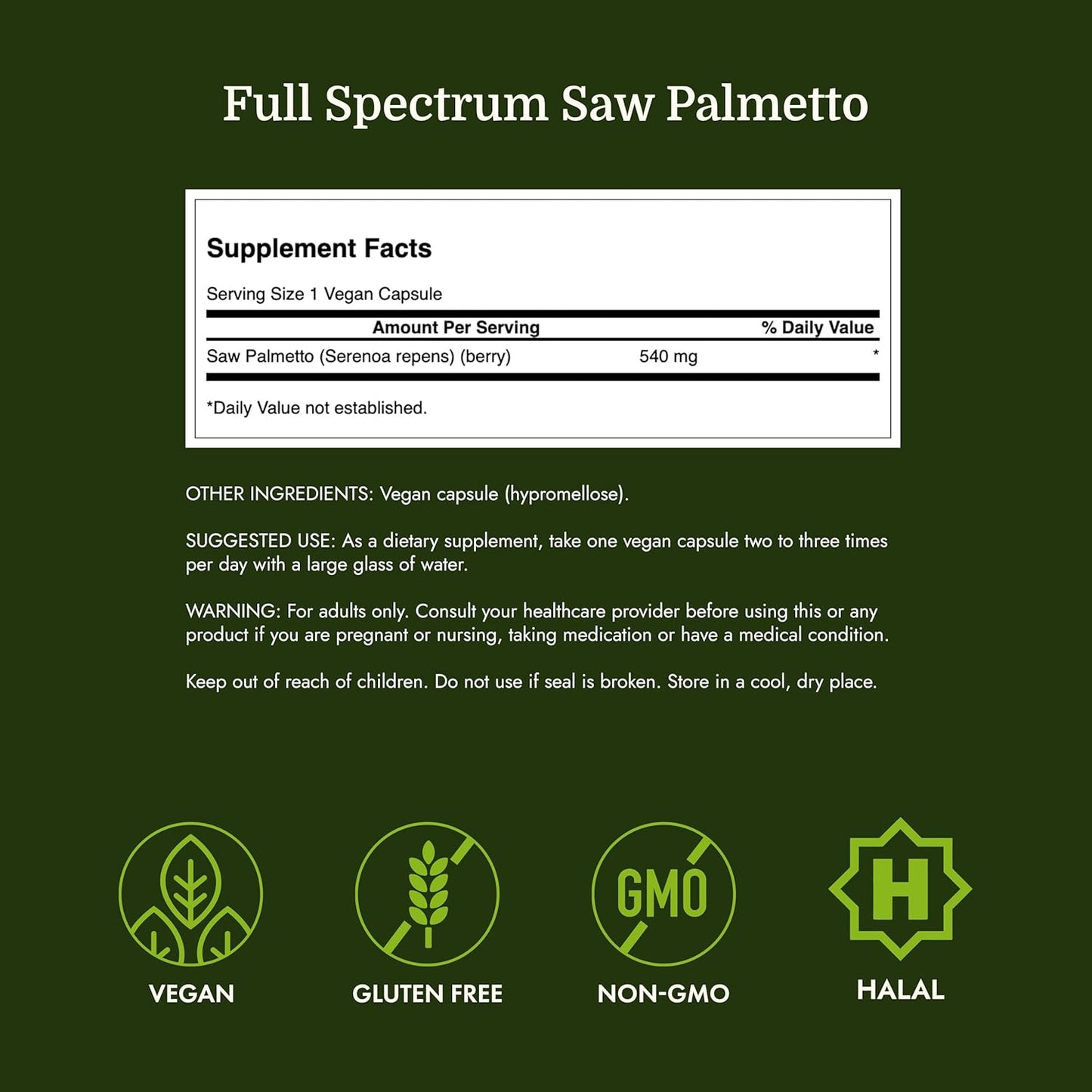 Saw Palmetto suplemento herbal que ayuda a la salud de la prostata | 100 capsulas de 540 mg | Swanson