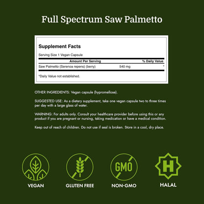Saw Palmetto suplemento herbal que ayuda a la salud de la prostata | 100 capsulas de 540 mg | Swanson